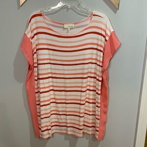 Dept 222 coral, red and pink semi shear side shirt size 1x
